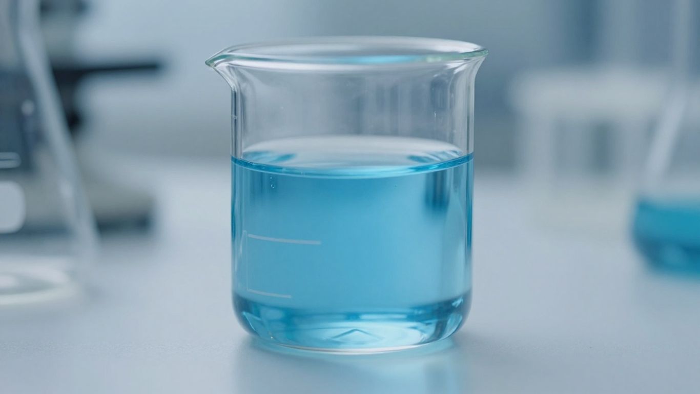 Blue liquid in a laboratory beaker