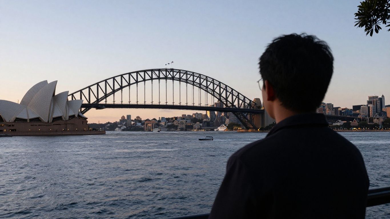 Sydney skyline with person looking at view