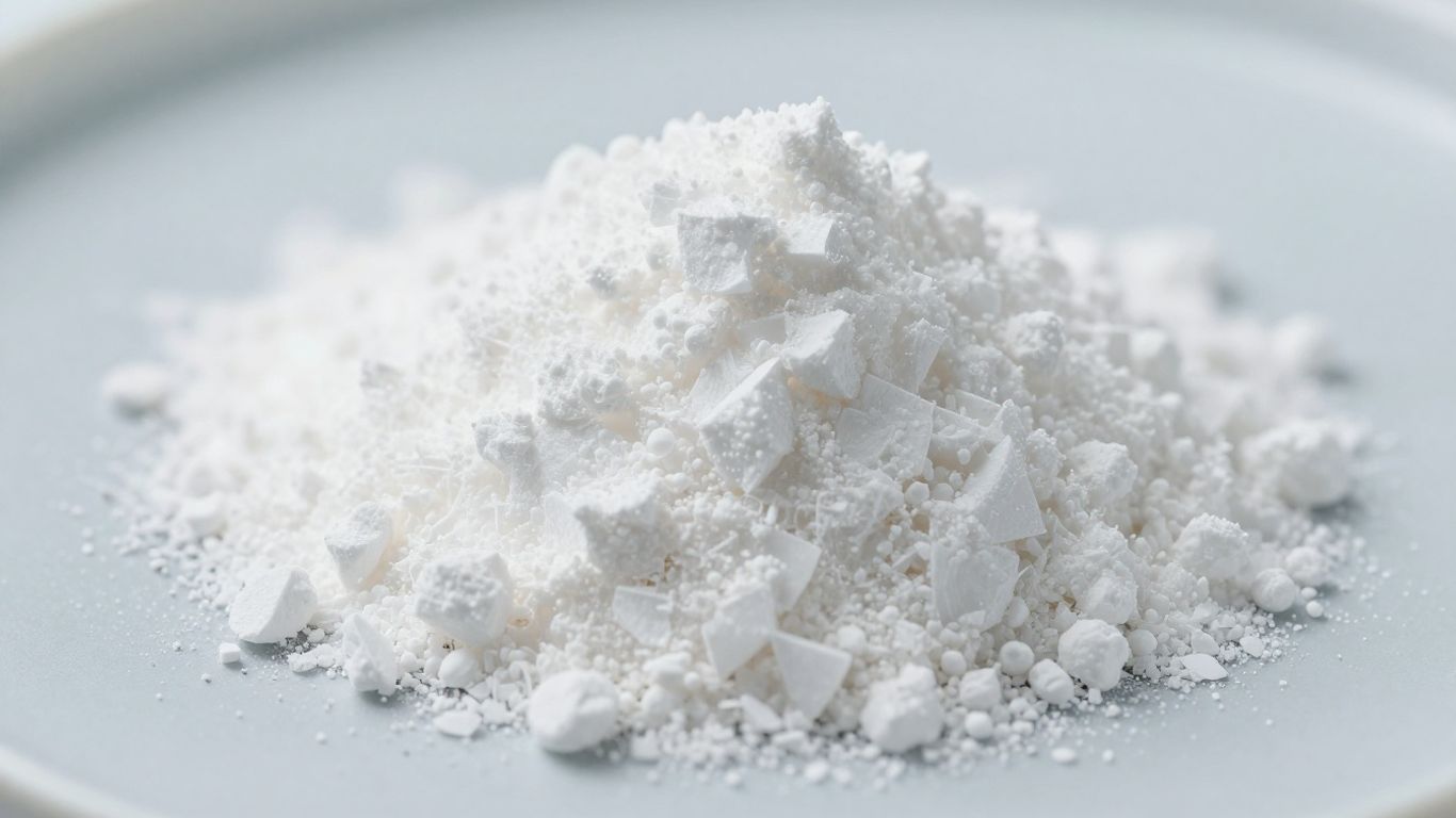 Pure white peptide powder in a lab.