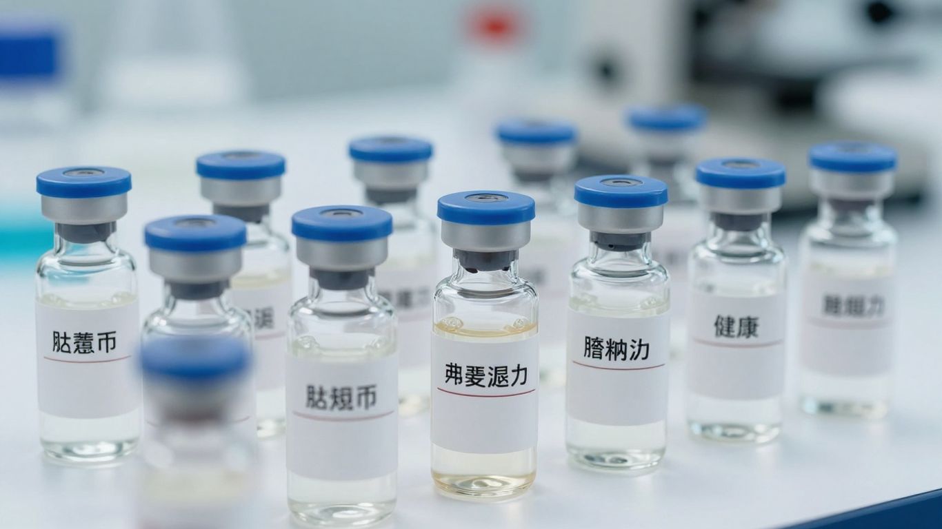 Peptide vials on a sterile surface.